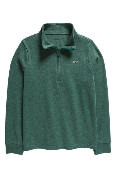 Vineyard Vines Kids' Saltwater Stripe Quarter Zip Sweatshirt In Charleston Green