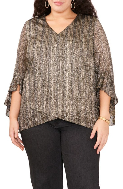 Vince Camuto Metallic Layered Hem Blouse In Rich Black