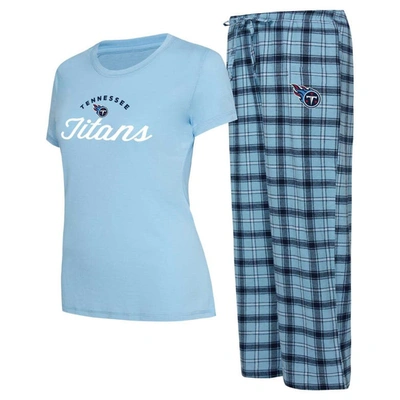 Concepts Sport Women's  Light Blue, Navy Tennessee Titans Arctic T-shirt And Flannel Pants Sleep Set In Light Blue,navy