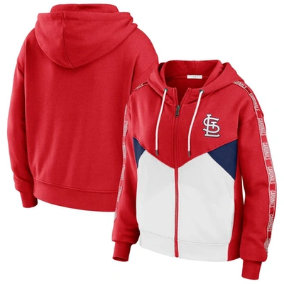 Wear By Erin Andrews Women's  Red, White St. Louis Cardinals Color Block Full-zip Hoodie In Red,white