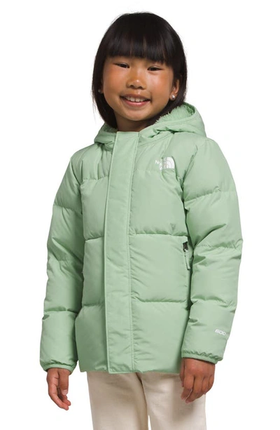The North Face Kids' North Hooded Water Repellent 600 Fill Power Down Recycled Polyester Jacket In Misty Sage