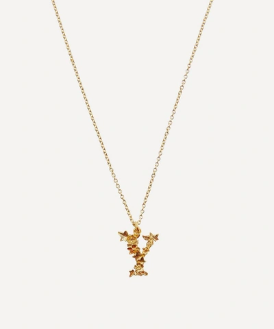 Alex Monroe Gold-plated Floral Letter Y Alphabet Necklace