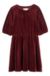 Melrose And Market Kids' Puff Sleeve Velour Dress In Burgundy Royale