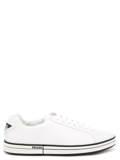 Prada Men's Avenue Plume Leather Low-top Sneakers In White