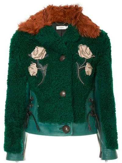 Coach Embellished Shearling Jacket In Viridian