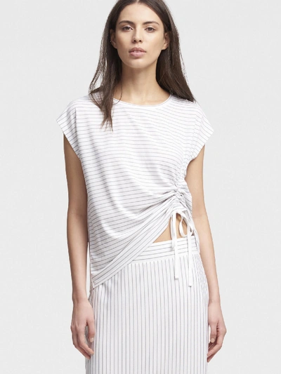 Donna Karan Striped Shirred Top In White