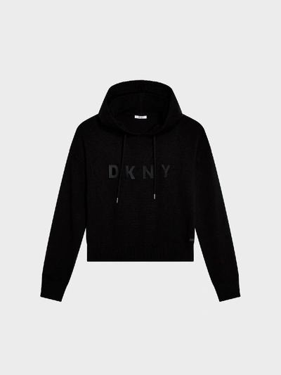 Donna Karan Cropped Logo Hoodie In Black