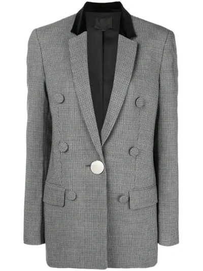 Alexander Wang Velvet And Leather-trimmed Houndstooth Woven Blazer In Grey