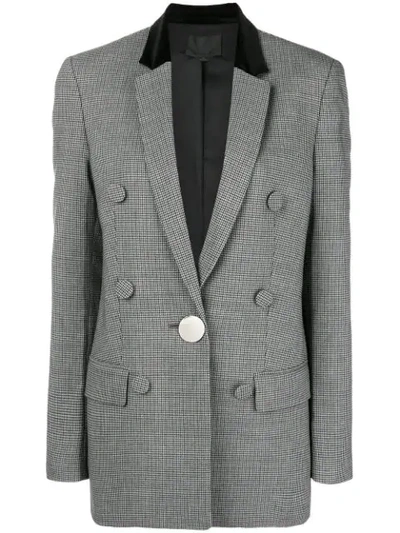 Alexander Wang Velvet And Leather-trimmed Houndstooth Woven Blazer In Ash Grey