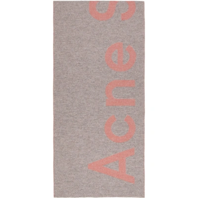 Acne Studios Oversized Logo Scarf In Grey/pink