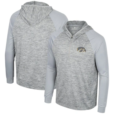 Colosseum Gray Iowa Hawkeyes Cybernetic Raglan Quarter-zip Hooded Top