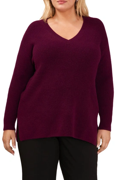 Halogen Relaxed Fit Rib Stitch Sweater In Deep Ruby