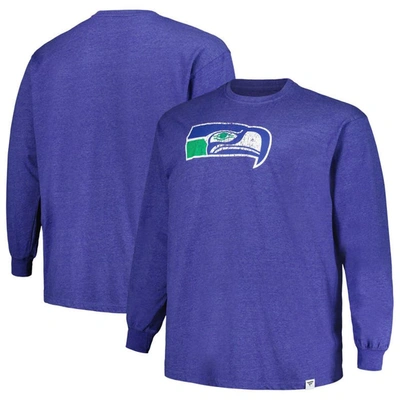 Profile Men's  Heather Royal Distressed Seattle Seahawks Big And Tall Throwback Long Sleeve T-shirt