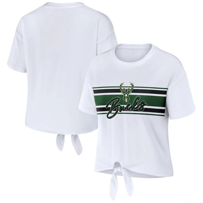 Wear By Erin Andrews White Milwaukee Bucks Tie-front T-shirt