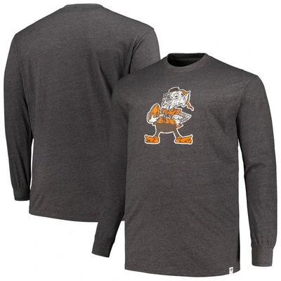 Profile Men's  Heather Charcoal Distressed Cleveland Browns Big And Tall Throwback Long Sleeve T-shir