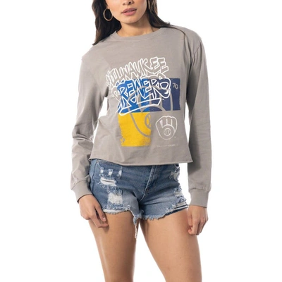 The Wild Collective Grey Milwaukee Brewers Cropped Long Sleeve T-shirt