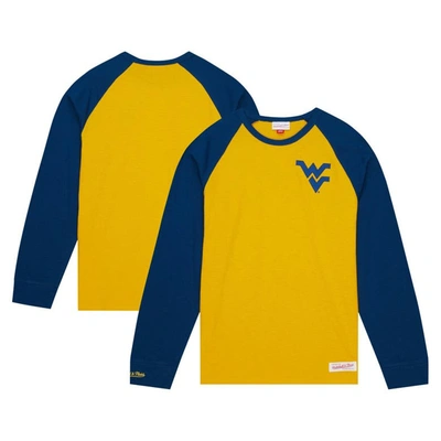 Mitchell & Ness Men's  Gold West Virginia Mountaineers Legendary Slub Raglan Long Sleeve T-shirt