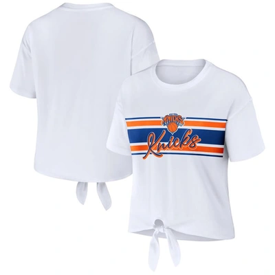 Wear By Erin Andrews White New York Knicks Tie-front T-shirt