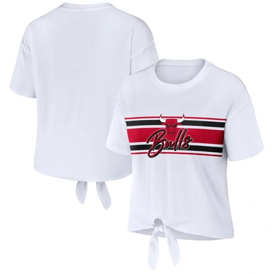 Wear By Erin Andrews White Chicago Bulls Tie-front T-shirt