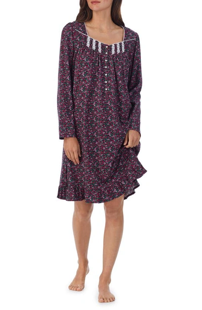 Eileen West Floral Long Sleeve Knit Nightgown In Black Print