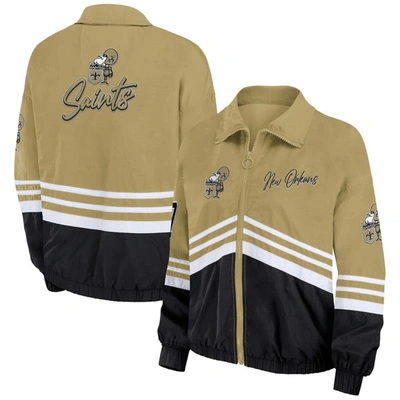 Wear By Erin Andrews Gold New Orleans Saints Vintage Throwback Windbreaker Full-zip Jacket