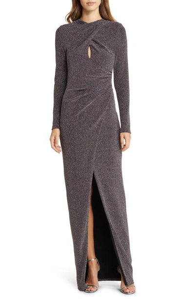 Black Halo Cece Metallic Long Sleeve Gown In Stardust