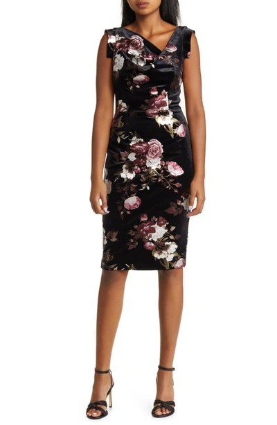 Black Halo Jackie O Floral Velvet Sheath Dress In Moody Rouge