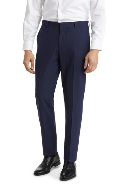 Nordstrom Trim Fit Flat Front Stretch Trousers In Navy Night