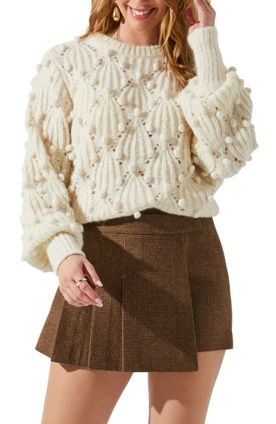 Astr Lexi Pointelle Pom Sweater In Cream