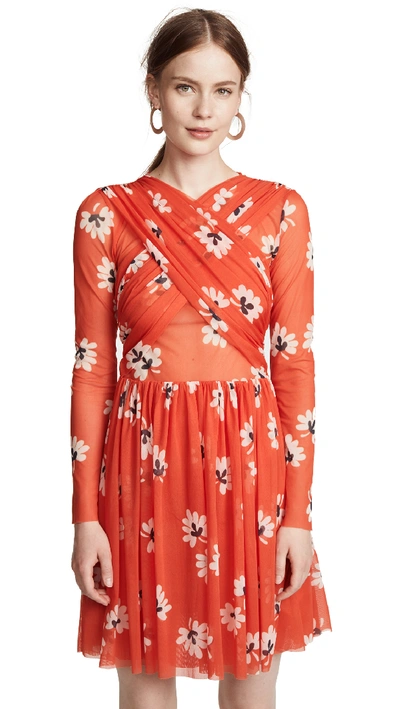 Ganni Big Apple Red Tilden Mesh Mini Dress | ModeSens