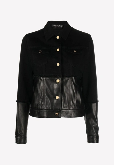 Tom Ford Denim And Leather Jacket In Black