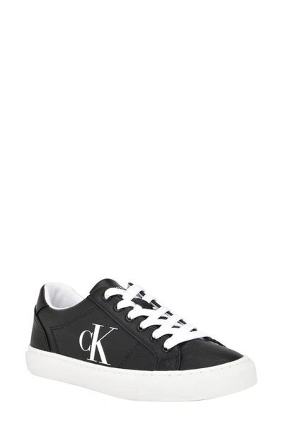 Calvin Klein Celbi Leather Lace-up Sneaker In Black