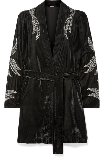 Dodo Bar Or Corrine Embellished Velvet Cardigan In Black Velvet