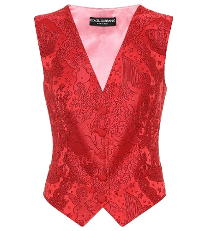 Dolce & Gabbana Cherub-jacquard V-neck Button-front Vest, Red
