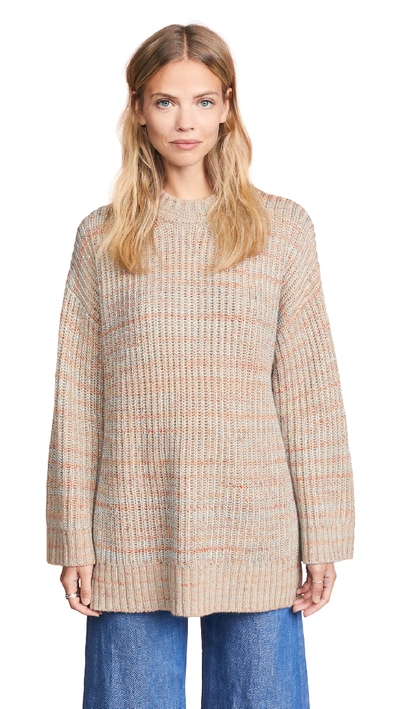 Elizabeth And James Orra Crewneck Oversized Ribbed Melange-knit Pullover Sweater Tunic In Multi