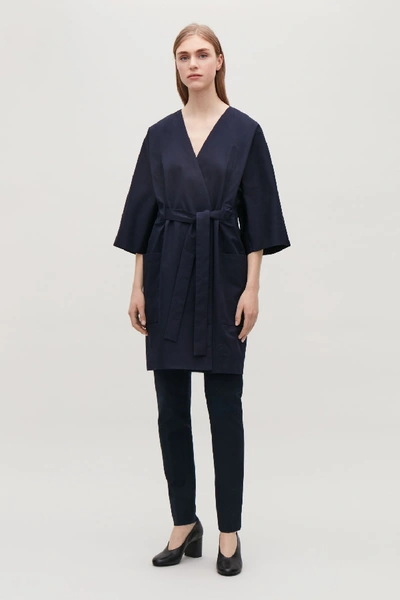 Cos Belted Kimono-sleeved Coat In Blue