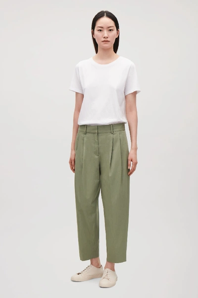 Cos Dense Cotton Trousers In Green