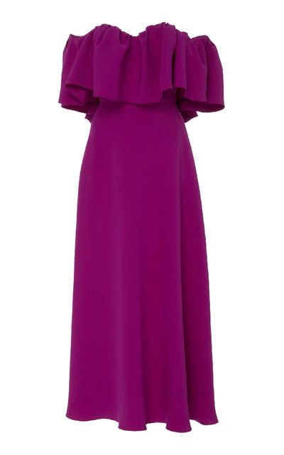 Lela Rose Resort Off-the-shoulder Silk Ruffle Dress In Purple