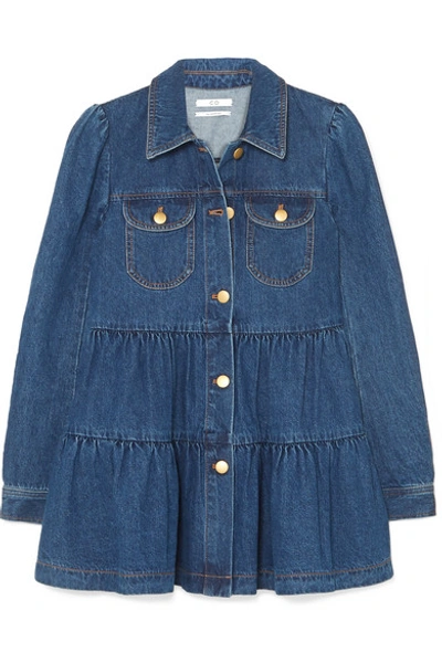 Co Tiered Ruffle Denim Jacket In Blue