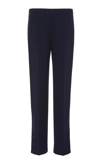 Lela Rose Button-placket Straight-leg Stretch-wool Pants In Navy