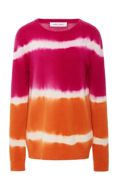 Prabal Gurung Medium Weight Ombre Tie Dye Crewneck Pullover In Pink