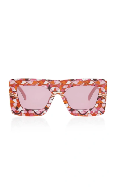 Emilio Pucci Sunglasses Oversized Printed Square Frame Acetate Sunglasses In Burgundy