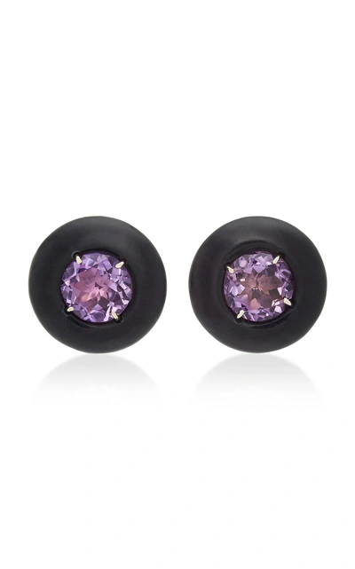 Sorab & Roshi 18k Gold Amethyst And Onyx Clip Earrings In Purple