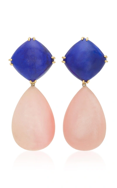 Sorab & Roshi Convertible 18k Gold Lapis And Pink Opal Clip Earrings In Multi