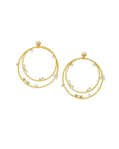 Freida Rothman Radiance Studded Double Loop Drop Earrings In Gold