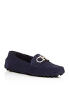 Ferragamo Women's Berra Reversible Gancini Suede Drivers In Navy