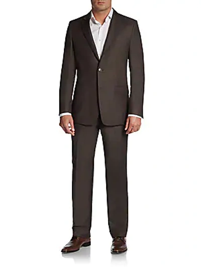 Versace Slim-fit Solid Woven Suit In Dark Brown