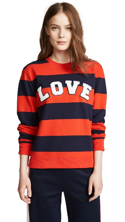 Tory Sport Love Striped Yarn-dyed Graphic Sweatshirt In Red Broad Stripe