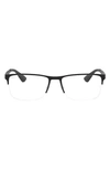 Ray Ban 56mm Rectangle Semi Rimless Optical Glasses In Matte Black