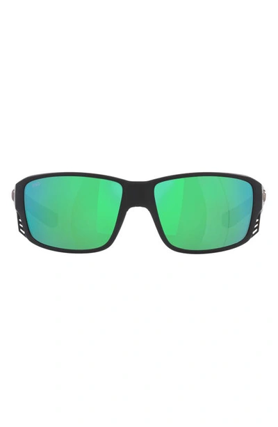 Costa Del Mar Pargo 60mm Mirrored Polarized Square Sunglasses In Black Green